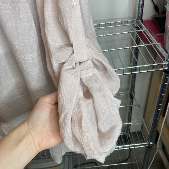 Spense Women's Pale Pink Button Up Blouse Size 3X Roll Tab Sleeves Flowy Coastal - Picture 11 of 13